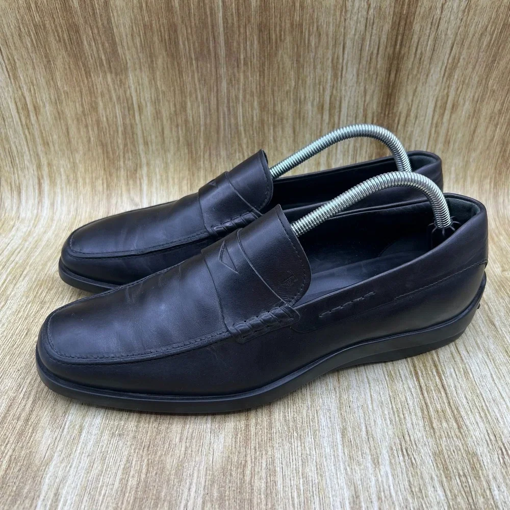 Tods Penny Loafers Men's Size 8 Black Leather Gommino Driving Shoes Italy
